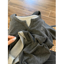 好韓系呀！尊滴好好看呀！假兩件正肩長袖上衣秋季側邊收腰小心機