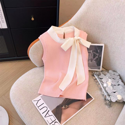 專櫃撤廻剪標小香風系帶蝴蝶結無袖打底衫女夏季內搭修身外穿背心