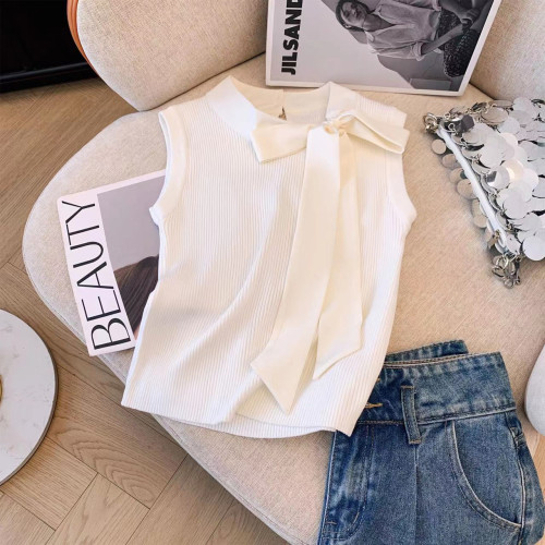 專櫃撤廻剪標小香風系帶蝴蝶結無袖打底衫女夏季內搭修身外穿背心