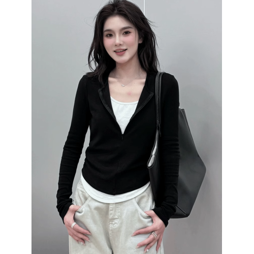 假兩件長袖t恤打底衫女2025新款秋季修身顯瘦獨特別致短款上衣女