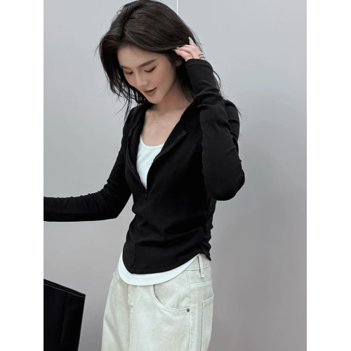 假兩件長袖t恤打底衫女2025新款秋季修身顯瘦獨特別致短款上衣女