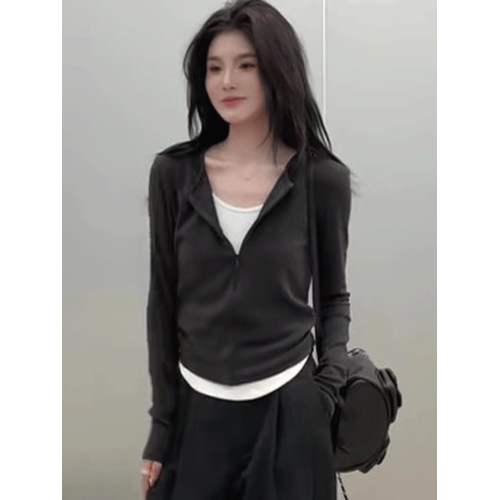 假兩件長袖t恤打底衫女2025新款秋季修身顯瘦獨特別致短款上衣女