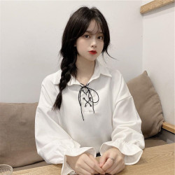 春秋新款胖mm300斤大碼設計感POLO領長袖襯衫寬鬆顯瘦上衣女ins潮