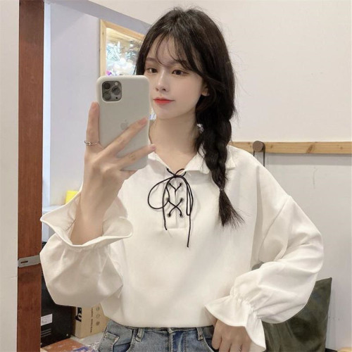 春秋新款胖mm300斤大碼設計感POLO領長袖襯衫寬鬆顯瘦上衣女ins潮