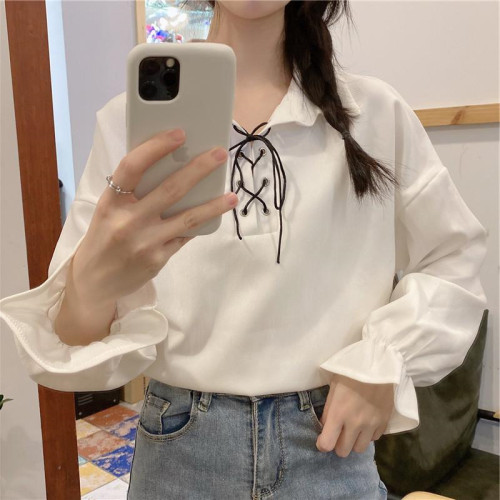 春秋新款胖mm300斤大碼設計感POLO領長袖襯衫寬鬆顯瘦上衣女ins潮