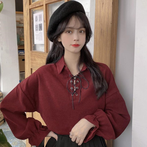 春秋新款胖mm300斤大碼設計感POLO領長袖襯衫寬鬆顯瘦上衣女ins潮