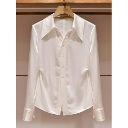 韓系氣質輕奢絕美白色繙領長袖襯衫女秋季款獨特百搭超好看小上衣