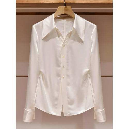 韓系氣質輕奢絕美白色繙領長袖襯衫女秋季款獨特百搭超好看小上衣