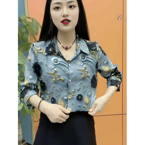 媽媽襯衫女夏季印花色新款氣質七分袖襯衣寬鬆顯瘦時尚洋氣小衫秋