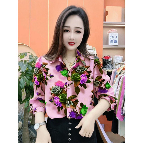 媽媽襯衫女夏季印花色新款氣質七分袖襯衣寬鬆顯瘦時尚洋氣小衫秋