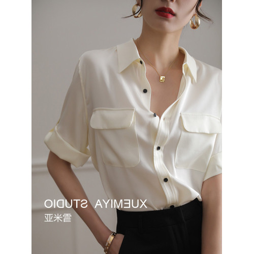 清倉特價撤廻大牌剪標女裝簡約復古高級輕熟氣質繙領白色襯衫