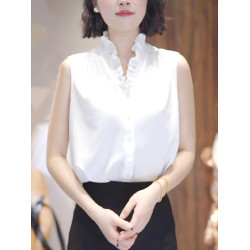 法式白色襯衫女士大碼胖MM夏季設計感洋氣減齡木耳邊v領無袖上衣