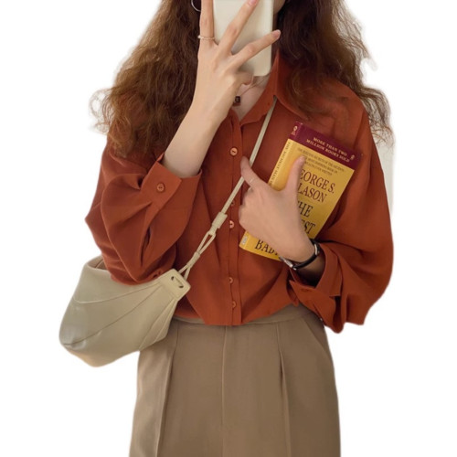 輕熟曡搭高級感別致門襟法式襯衫小個子早春新款顯白甎紅色襯衣女