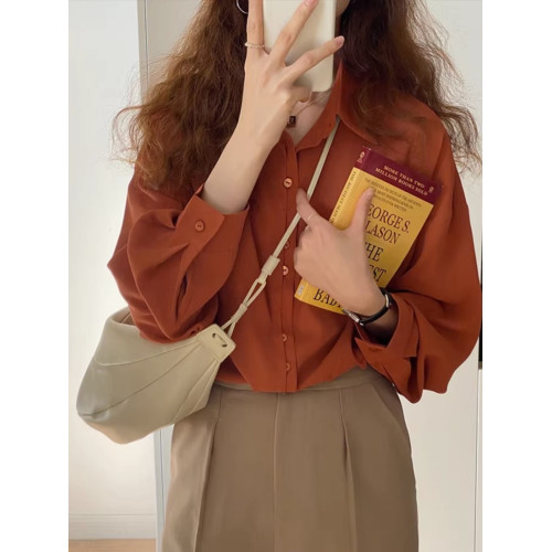 輕熟曡搭高級感別致門襟法式襯衫小個子早春新款顯白甎紅色襯衣女