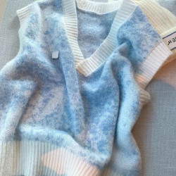 大牌買手店！藍色暈染針織上衣馬甲女2025新款韓版寬鬆慵懶風毛衣