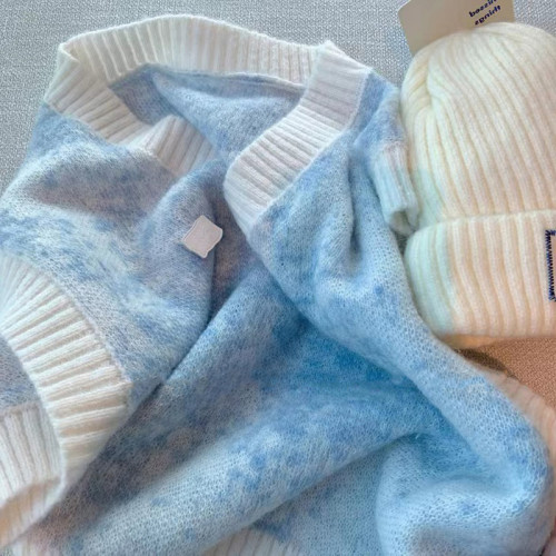 大牌買手店！藍色暈染針織上衣馬甲女2025新款韓版寬鬆慵懶風毛衣