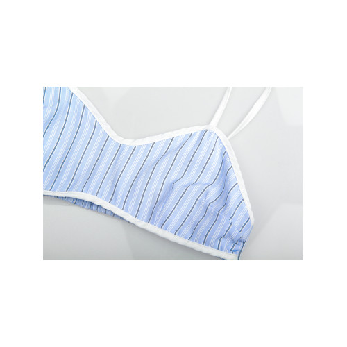 Niny JIA鹽系慵懶風藍色條紋吊帶背心寬鬆顯瘦Polo領襯衫兩件套女