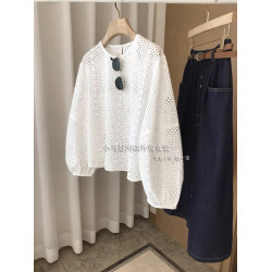 牛X貨 巨炸裂！今年流行重工精緻花朵鏤空刺綉蕾絲白襯衫女上衣夏