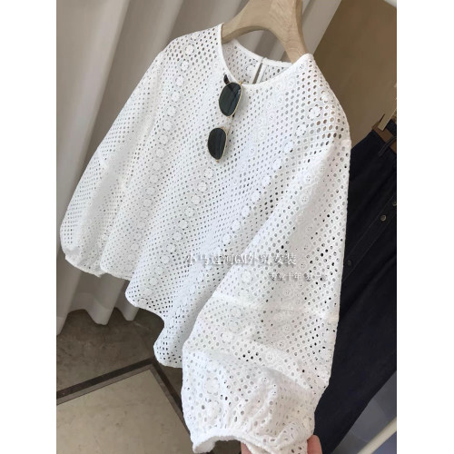 牛X貨 巨炸裂！今年流行重工精緻花朵鏤空刺綉蕾絲白襯衫女上衣夏