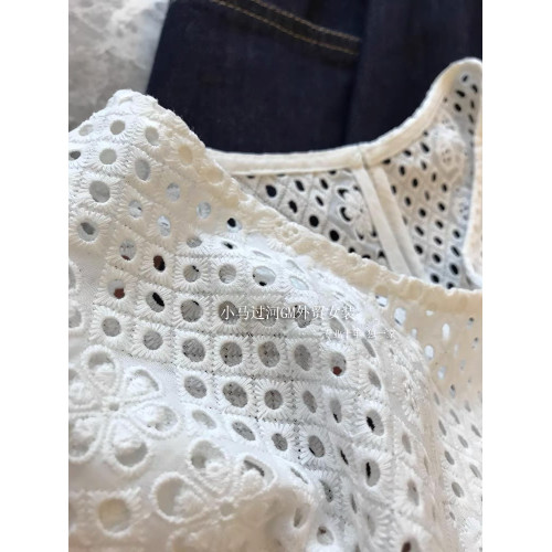 牛X貨 巨炸裂！今年流行重工精緻花朵鏤空刺綉蕾絲白襯衫女上衣夏