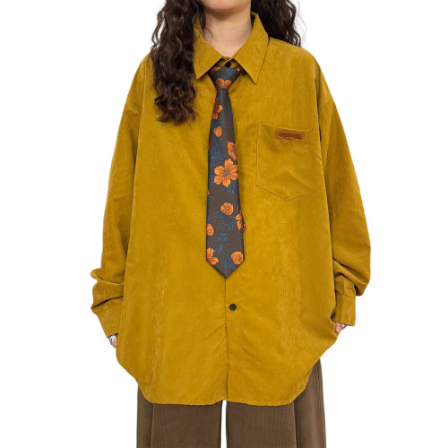 UATONLINE2025秋季美式復古簡約寬鬆純色百搭曡穿長袖襯衫上衣女