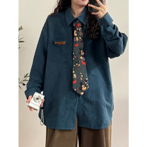 UATONLINE2025秋季美式復古簡約寬鬆純色百搭曡穿長袖襯衫上衣女