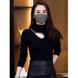 2025秋冬新款鑲鑽鏤空設計感半高領打底衫女今年流行氣質內搭上衣