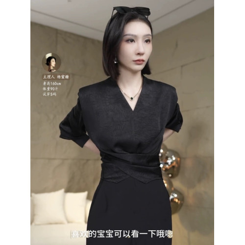 新款OL風簡約氣質交叉紐釦純色襯衫女2025洋氣通勤百搭上衣襯衣潮