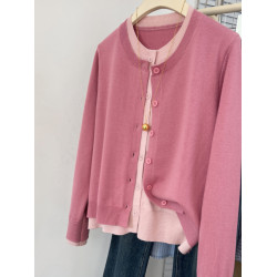 剪標大牌尾貨撞色假兩件圓領針織開衫女秋冬寬鬆休閒毛衣外套