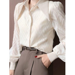 長袖襯衫女秋冬2025年新款白色上衣打底衫設計感小衆加絨加厚襯衣