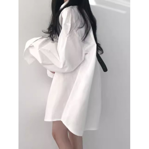 加絨白色襯衫女設計感小衆寬鬆百搭加厚上衣中長款慵懶風襯衣外套