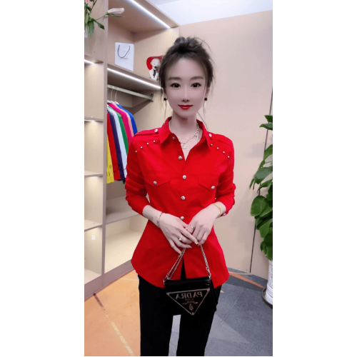 2025春季新款設計感簡約氣質長袖襯衫女重工釘珠修身顯瘦襯衣小衫