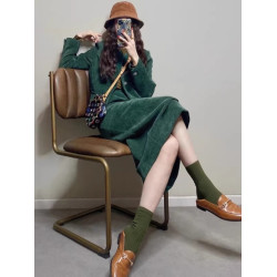 時尚高級感2025年新款秋冬季女裝法式設計小香風綠色外套裙子兩件