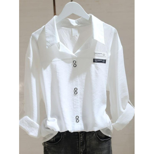 白色襯衫女長袖2024春季新款韓版寬鬆顯瘦襯衣設計感小衆套頭上衣