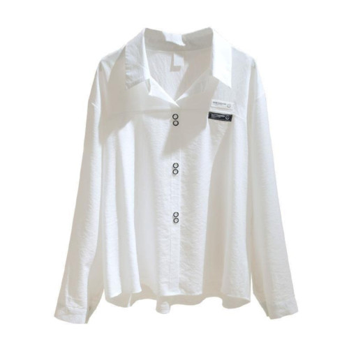 白色襯衫女長袖2024春季新款韓版寬鬆顯瘦襯衣設計感小衆套頭上衣