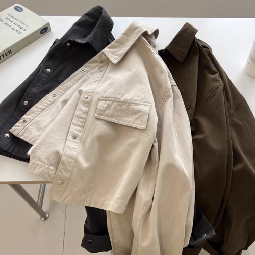 秋冬新款韓版bf中性風繙領小個子工裝外套女寬鬆短款百搭夾克上衣