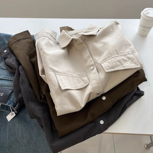 秋冬新款韓版bf中性風繙領小個子工裝外套女寬鬆短款百搭夾克上衣