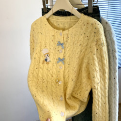 專櫃撤廻剪標韓系卡通刺綉毛衣開衫女秋冬新款奶fufu軟糯針織外套