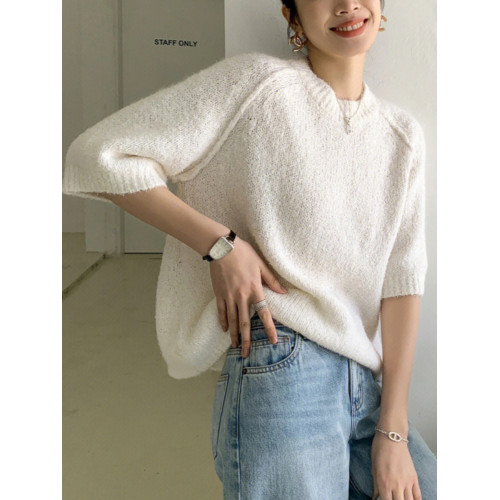 牛X貨 巨炸裂！五分袖T恤女2024春夏寬鬆慵懶套頭針織短袖上衣