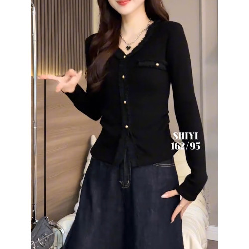 2026秋季新品黑色V領長袖T恤女季洋氣韓版高級氣質顯瘦減齡上衣