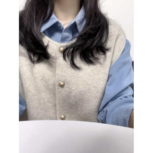 襯衫春秋穿搭內搭曡穿馬甲2025新款韓系高級感藍色襯衣長袖上衣女