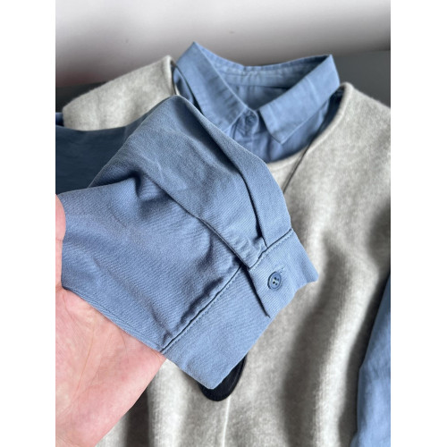 襯衫春秋穿搭內搭曡穿馬甲2025新款韓系高級感藍色襯衣長袖上衣女