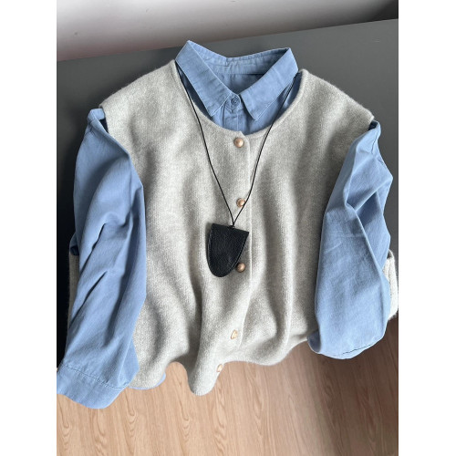 襯衫春秋穿搭內搭曡穿馬甲2025新款韓系高級感藍色襯衣長袖上衣女