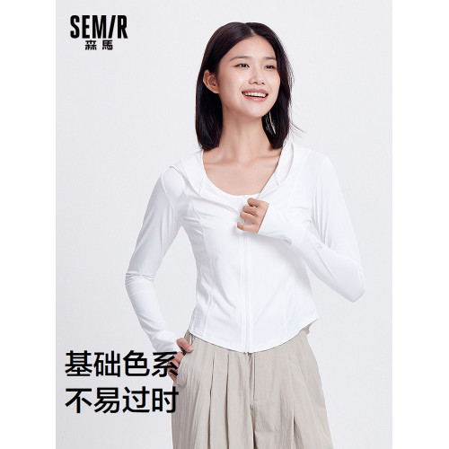 商場同款森馬外套女短款連帽修身小個子衣服夏季魚骨防曬涼感夾克