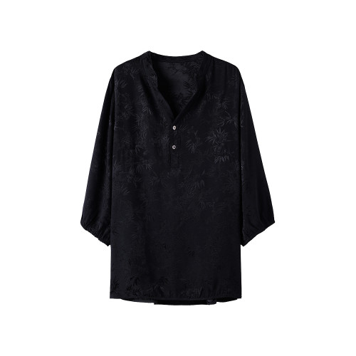 九月墨陌新中式國風襯衫女2025春季新款大碼寬鬆遮肚氣質V領上衣