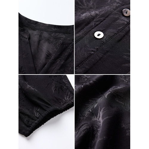 九月墨陌新中式國風襯衫女2025春季新款大碼寬鬆遮肚氣質V領上衣