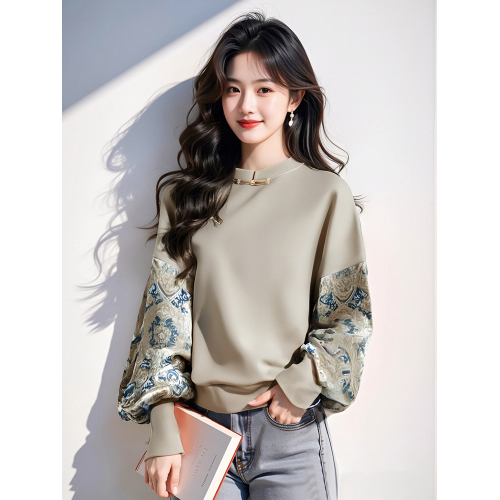 新中式國風拼色印花寬鬆衛衣女外套2025春秋新款復古盤釦拼接上衣