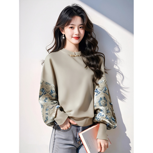 新中式國風拼色印花寬鬆衛衣女外套2025春秋新款復古盤釦拼接上衣