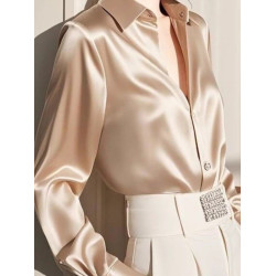 高級感氣質繙領襯衫女長袖2025早春新款緞面職業上衣百搭顯瘦襯衣