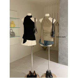 認真賣 氣質飄帶掛脖修身吊帶顯瘦內搭無袖辣妹外穿上衣